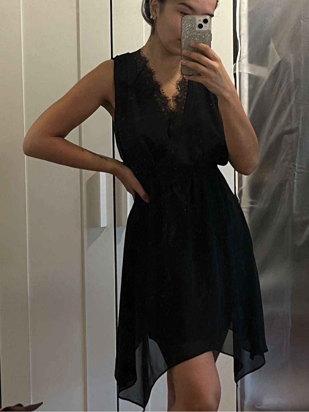 BCBG Black Lace-Trim V-Neck Sleeveless Dress